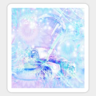 Old car in pink and blue space Sticker